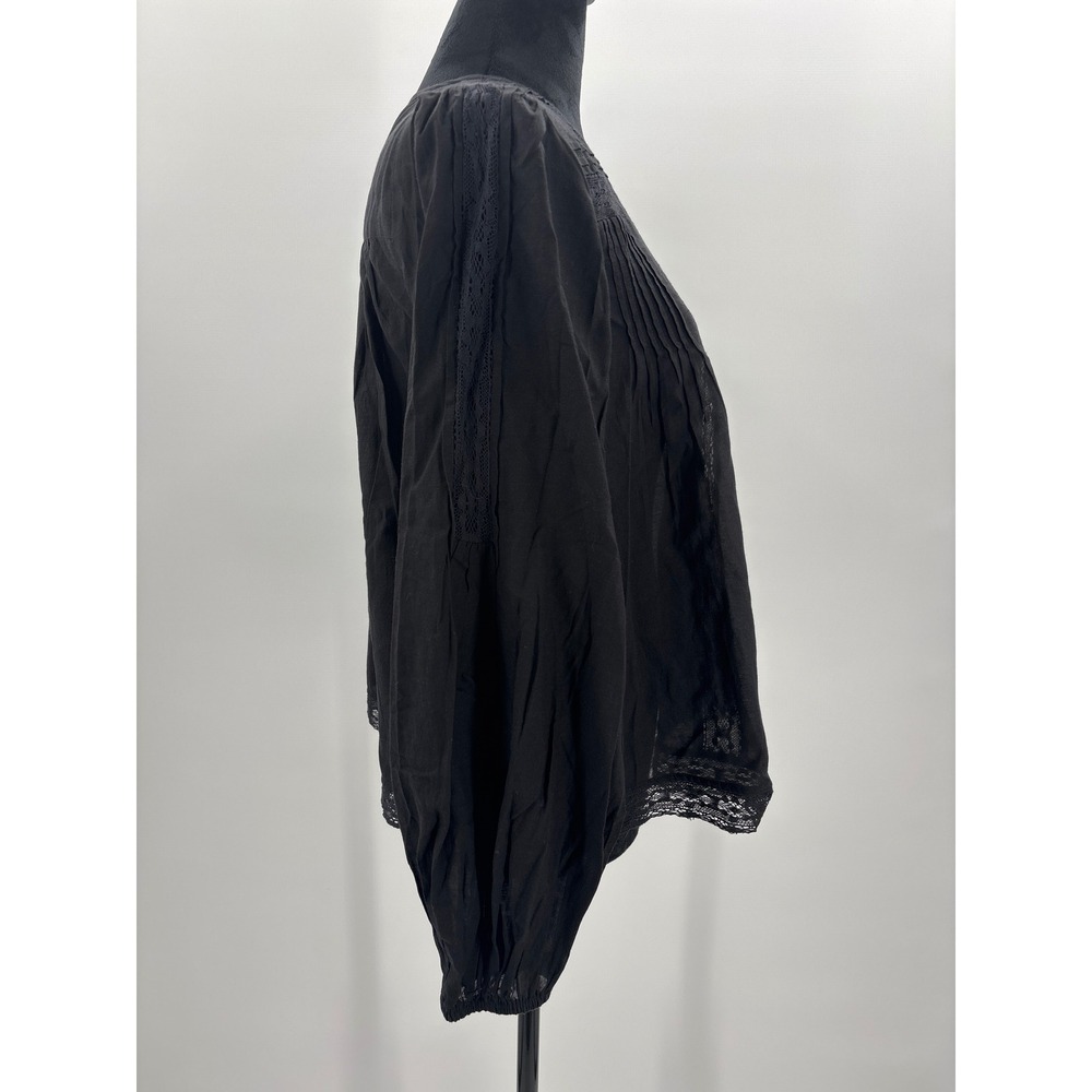 Madewell Black Lace-Insert Pintuck Long Sleeve Blouse Womens Size S NWT NW717 - Picture 7 of 13